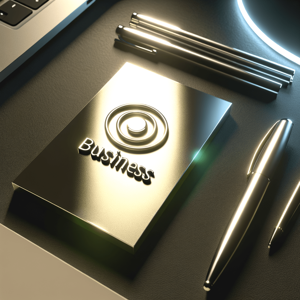 Logo empresarial em placa metálica com design moderno, destacando registro de marca em ambiente profissional e sofisticado.