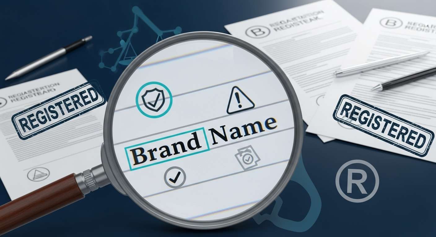 lupa pesquisando o nome de marca registrado