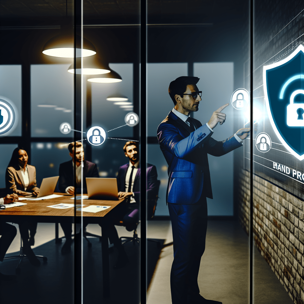 Equipe analisando dados e estratégias de proteção de marca em marketplaces com destaque para medidas contra anúncios falsos.