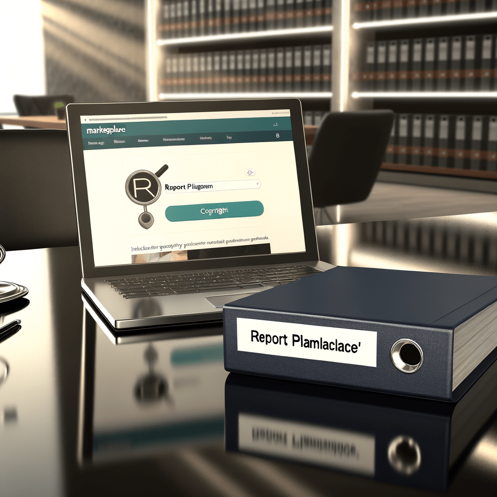 Vendedor analisando documentos de direitos autorais com botão