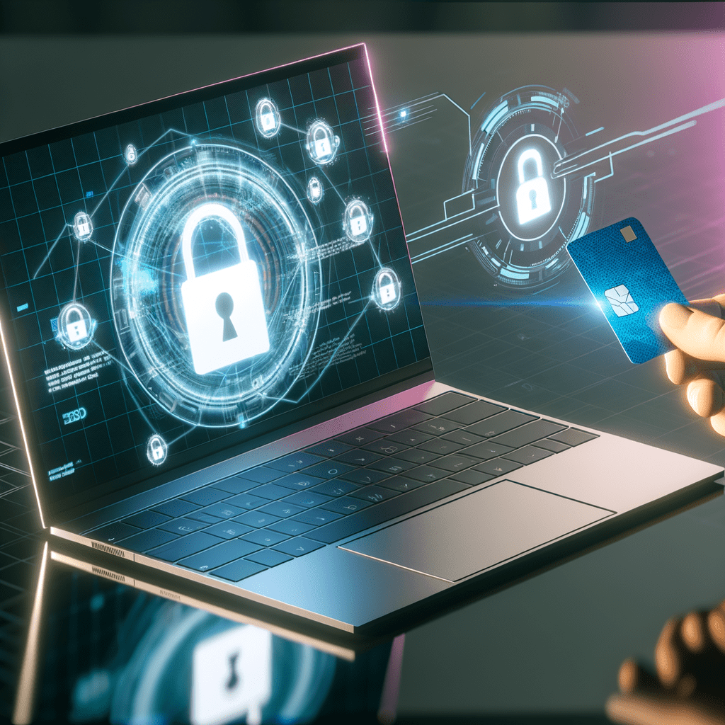 Certificado digital: mão segura token USB em mesa moderna com laptop exibindo login protegido, hologramas de dados criptografados ao redor.